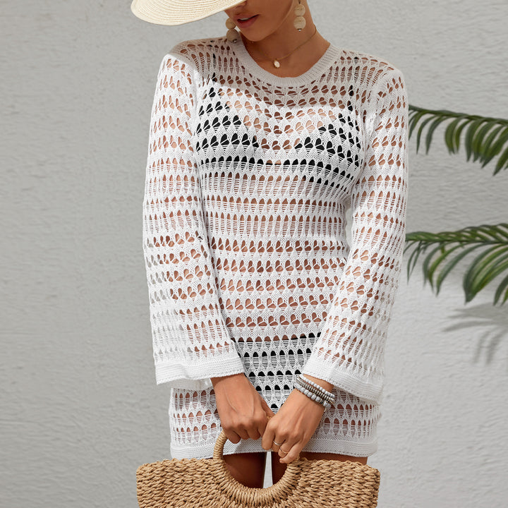 Ladies elegant net dress with long sleeves and knitted structure Mune Fashion