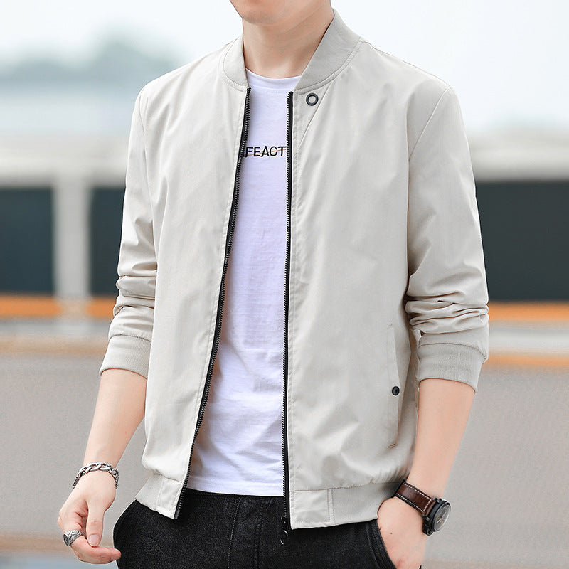 Men's Minimalist Nylon Bomber with Concealed Two-Way Zipper and Ribbed Collar Mune Fashion