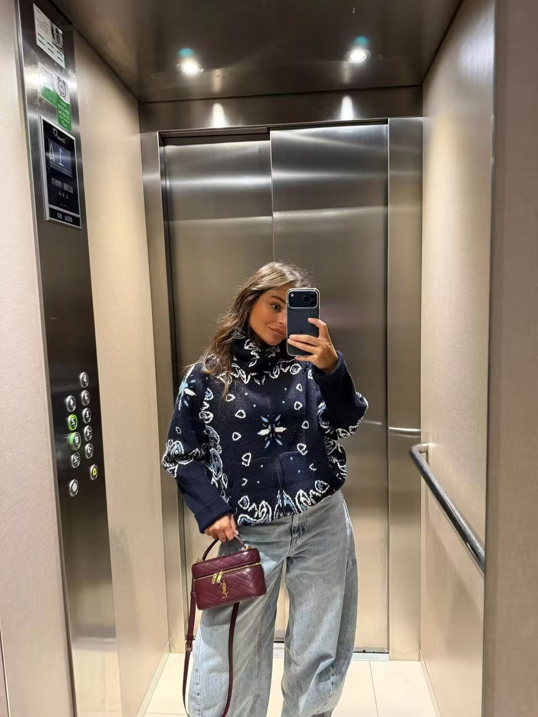 Women turtleneck sweater with allover bandana jacquard Mune Fashion