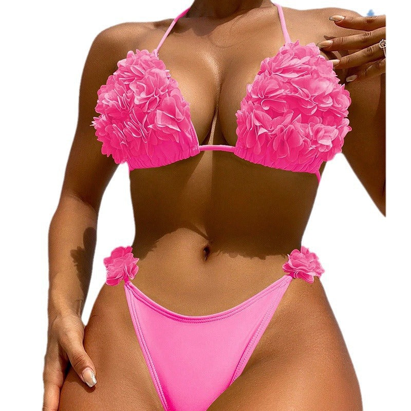 Women's triangle bikini with floral 3D details and high leg cut Mune Fashion