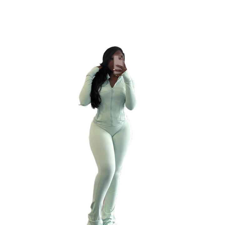 Women's figure-hugging tracksuit with zipper, high waist and flared leg Mune Fashion