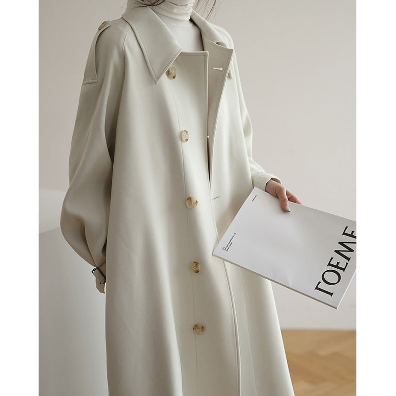 Women's Longer Minimalist Trench Coat in Cocoon Cut with Adjustable Sleeves Mune Fashion