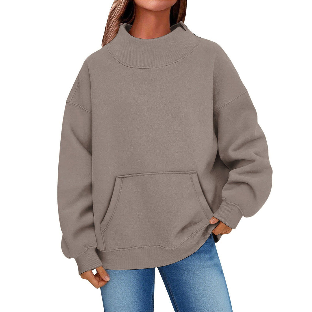 Women Oversized Hoodie with Stand-up Collar and Kangaroo Pocket Mune Fashion