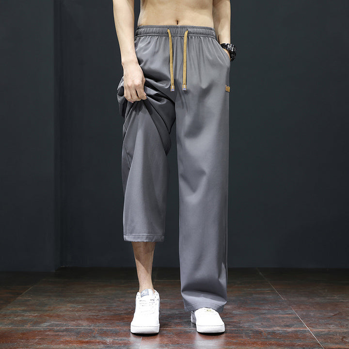 Men's sporty casual pants with adjustable waistband and side pockets