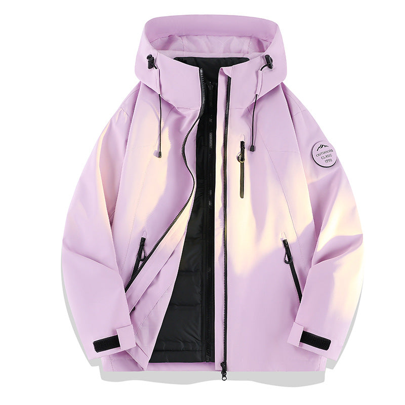 Women Lightweight Waterproof Hooded Jacket with Teddy Charm and Concealed Zipper Pockets Mune Fashion