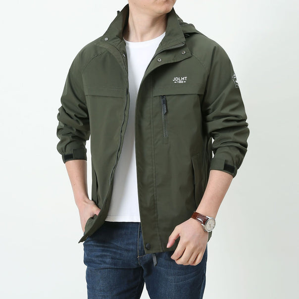 Men's Lightweight Softshell Utility Jacket with Hood, Windproof Shell and Multiple Pockets Mune Fashion