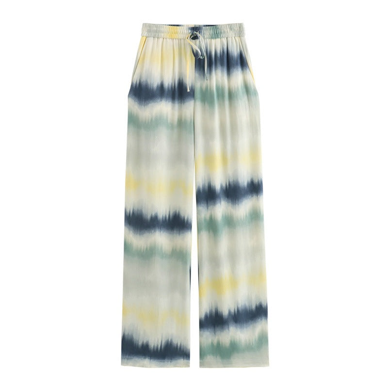 Ladies Lightweight Palazzo Pants in Batik Look with Elastic Waistband, Drawstring and Side Pockets Mune Fashion