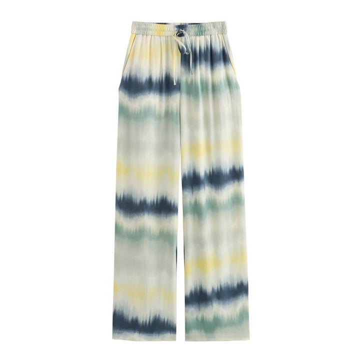 Ladies Lightweight Palazzo Pants in Batik Look with Elastic Waistband, Drawstring and Side Pockets Mune Fashion