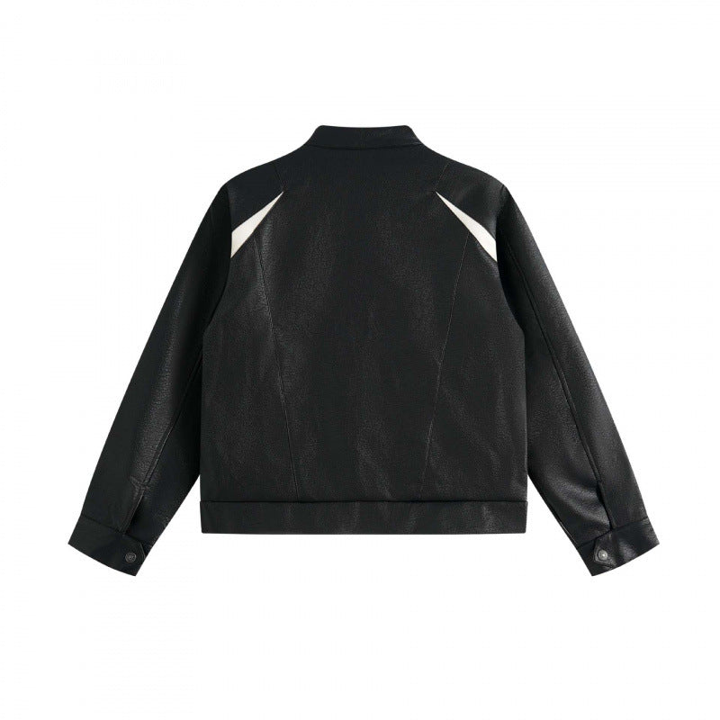 Unisex Boxy-Leather Look Bomber Jacket with contrasting front pockets and stand-up collar Mune Fashion