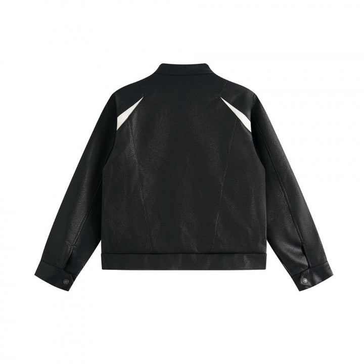 Unisex Boxy-Leather Look Bomber Jacket with contrasting front pockets and stand-up collar Mune Fashion