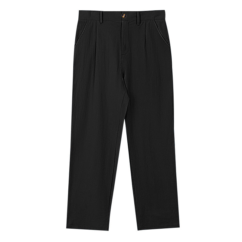 Men's elegant pleated trousers made of lightweight cotton blend with straight cut and belt loops Mune Fashion