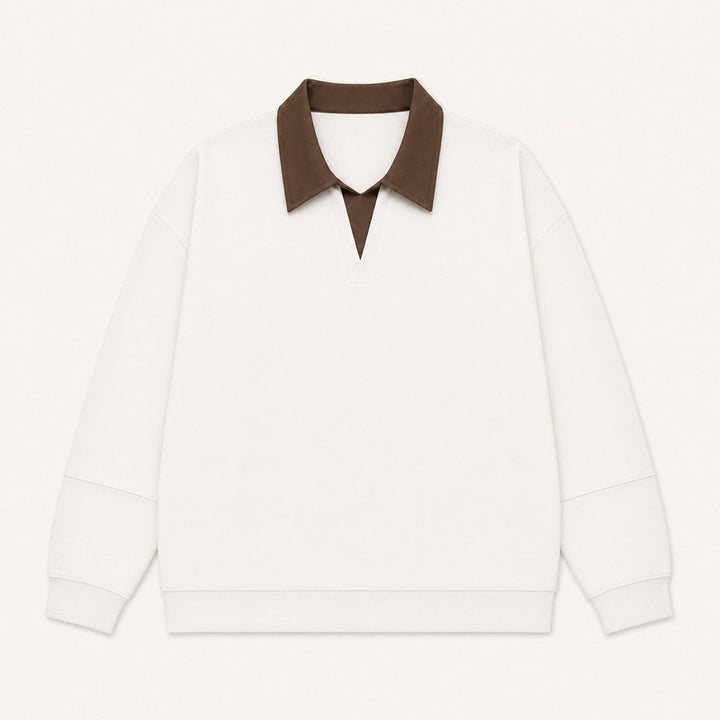 Women's Boxy Polo Sweatshirt with Contrasting Lace Collar Mune Fashion