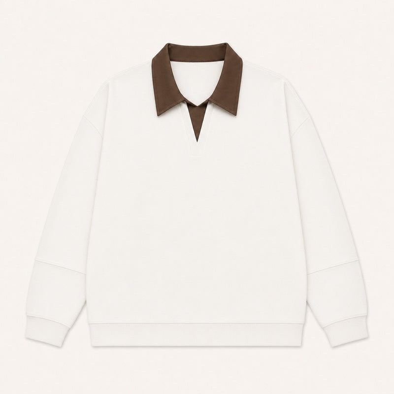 Women's Boxy Polo Sweatshirt with Contrasting Lace Collar Mune Fashion