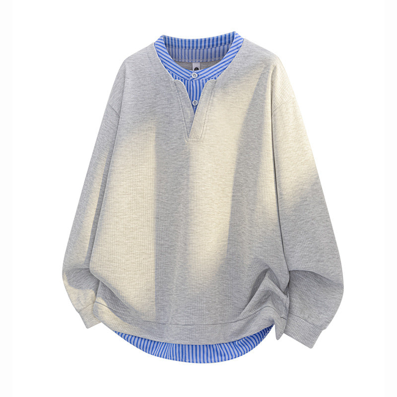 Men's Oversize Structure Sweatshirt with Shirt Layer Effect Mune Fashion