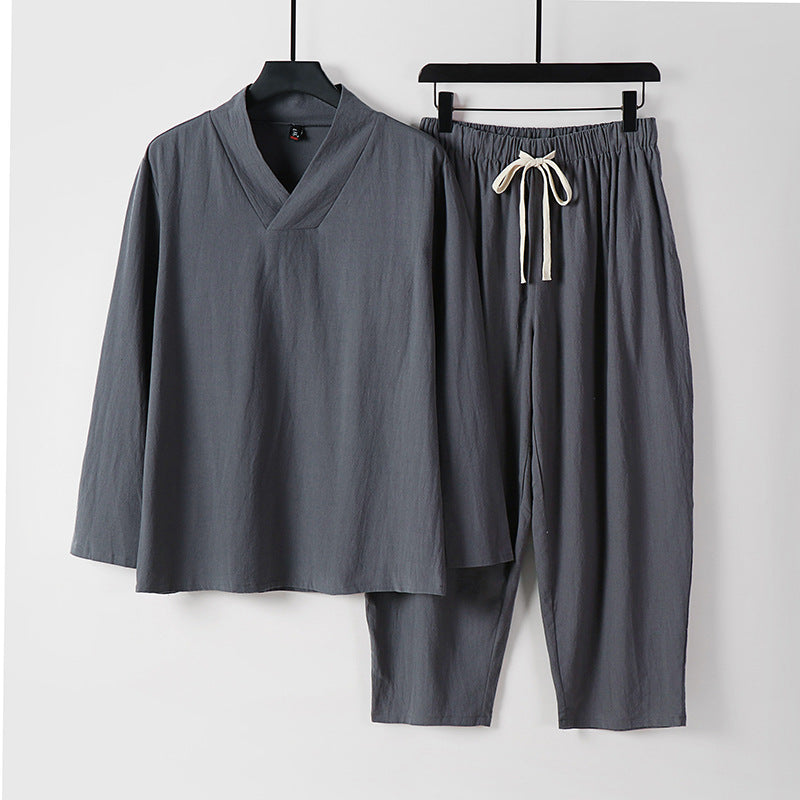 Men's Lightweight, Loose Lounge Set with V-Neck and Drawstring Mune Fashion