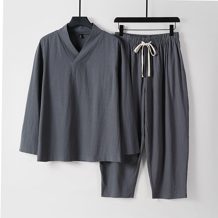 Men's Lightweight, Loose Lounge Set with V-Neck and Drawstring Mune Fashion