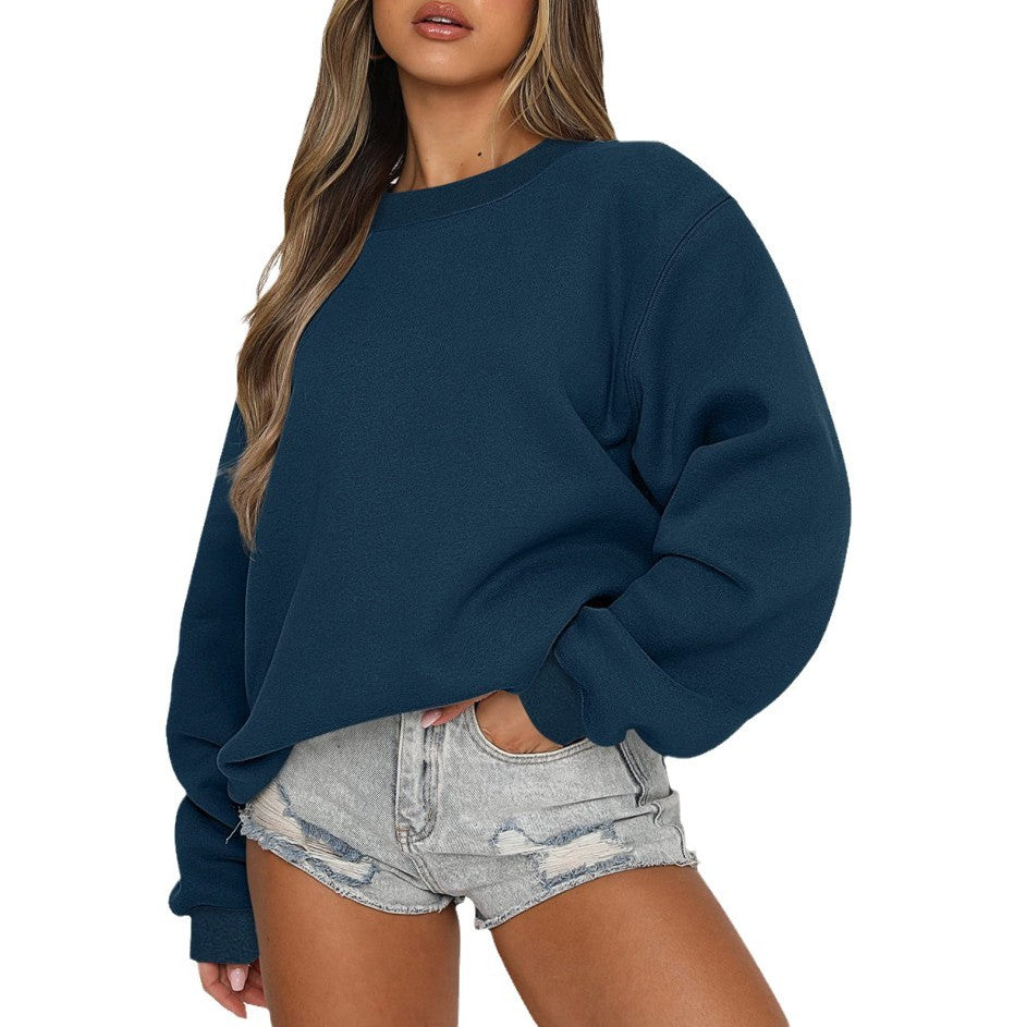 Women's oversized round neck sweatshirt made of cotton blend with dropped shoulders, brushed inside, and elastic cuffs Mune Fashion