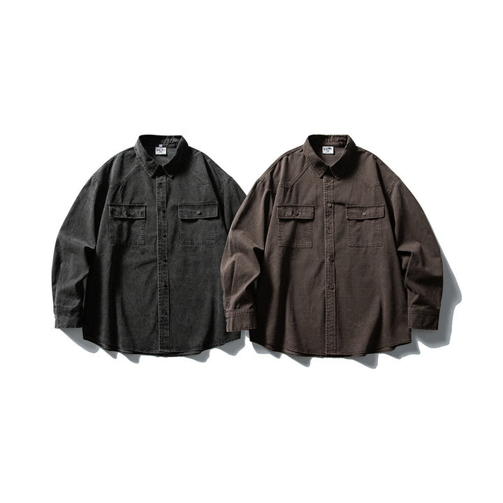 Unisex Oversize Cotton Denim Shirt Jacket with Patch Chest Pockets and Curved Hem Mune Fashion