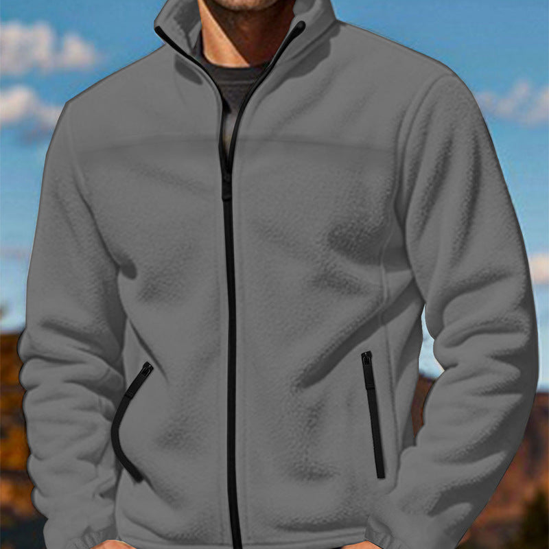 Men's fleece transitional jacket with stand-up collar, full zipper and zippered pockets Mune Fashion