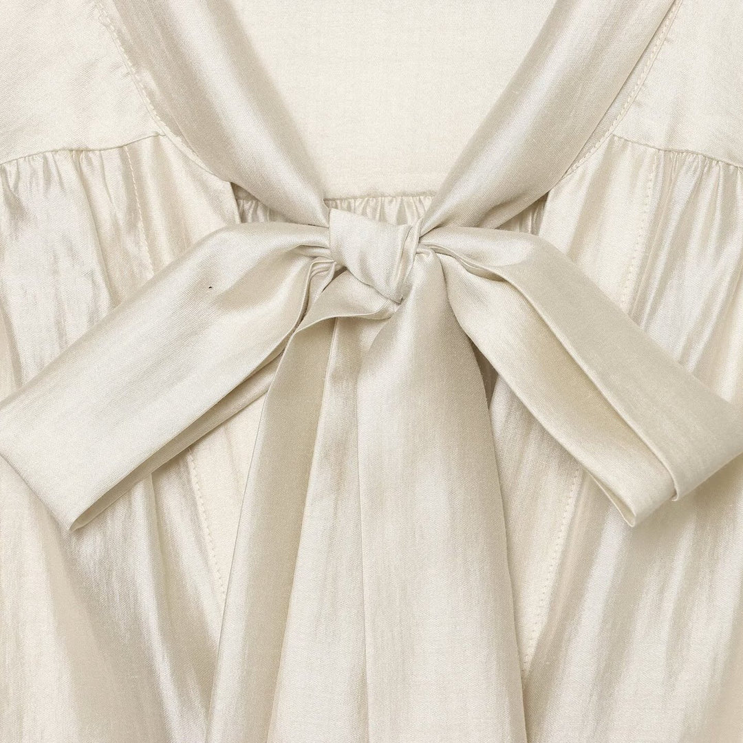 Women's Soft Sweater Blouse with Bow Collar, Gathered Insert and Loose Fit Mune Fashion
