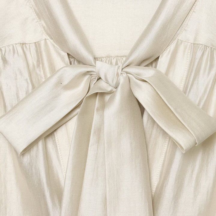 Women's Soft Sweater Blouse with Bow Collar, Gathered Insert and Loose Fit Mune Fashion