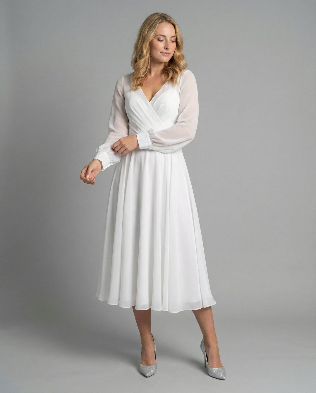 Elegant chiffon flutter dress women