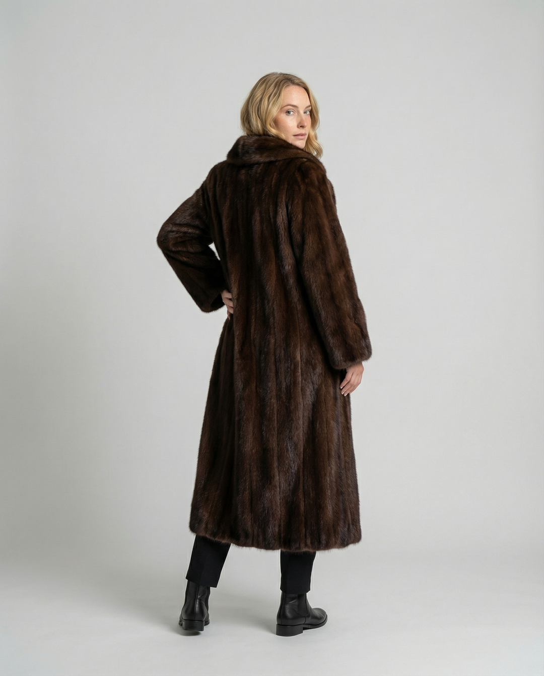Elegant women's faux fur coat winter