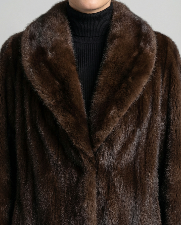Elegant women's faux fur coat winter