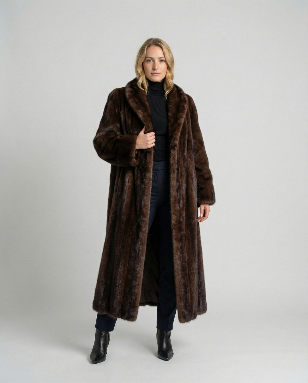 Elegant women's faux fur coat winter