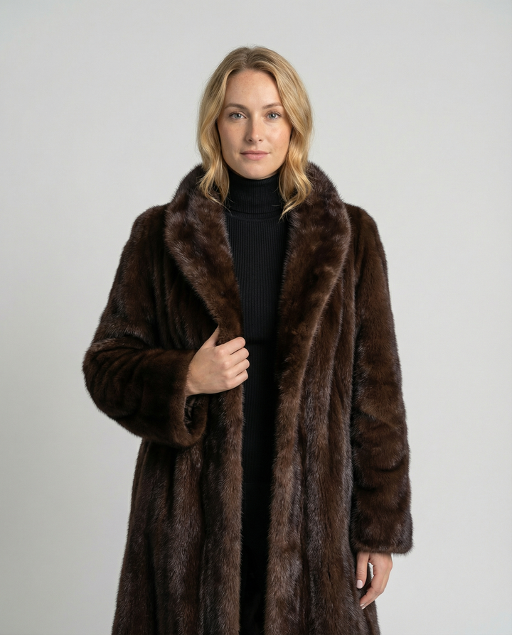 Elegant women's faux fur coat winter