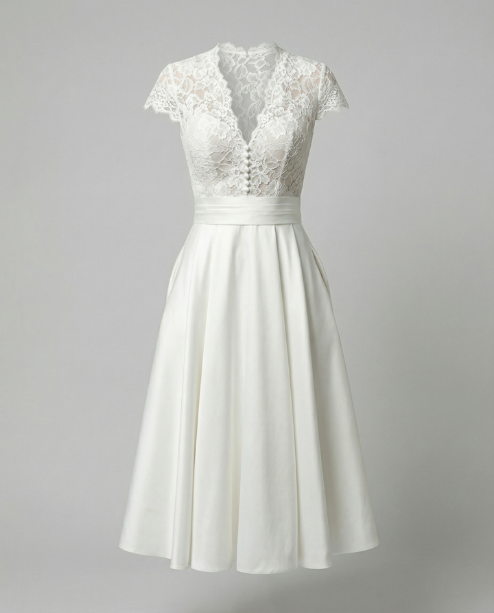 Women's High-Quality Wedding Dress with Lace Details and Flowing Skirt Mune Fashion