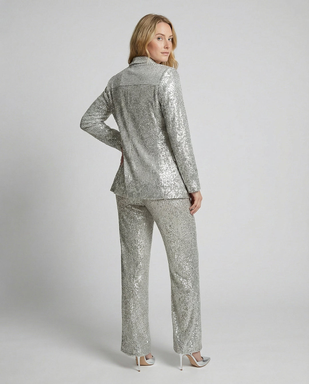 Women's Glittering Blazer Suit with Wide Leg and Shimmering Sequins Mune Fashion