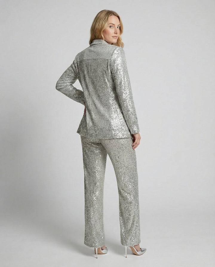 Women's Glittering Blazer Suit with Wide Leg and Shimmering Sequins Mune Fashion