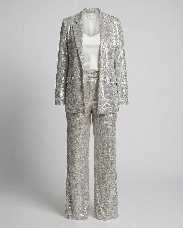 Women's Glittering Blazer Suit with Wide Leg and Shimmering Sequins Mune Fashion