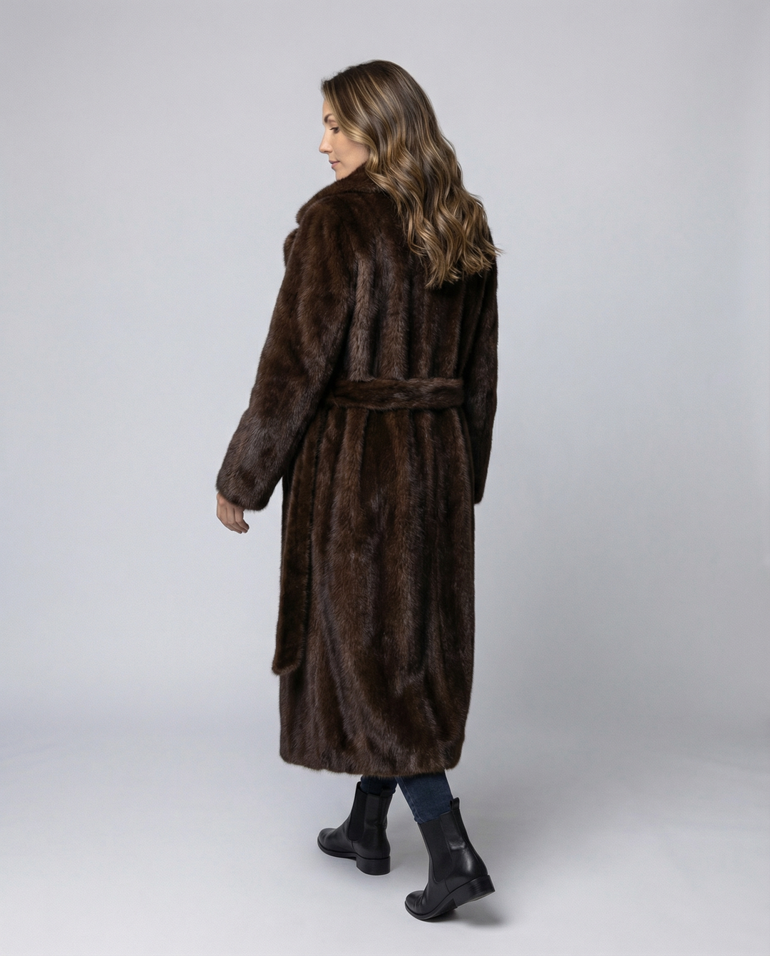 Luxurious women's faux fur coat winter