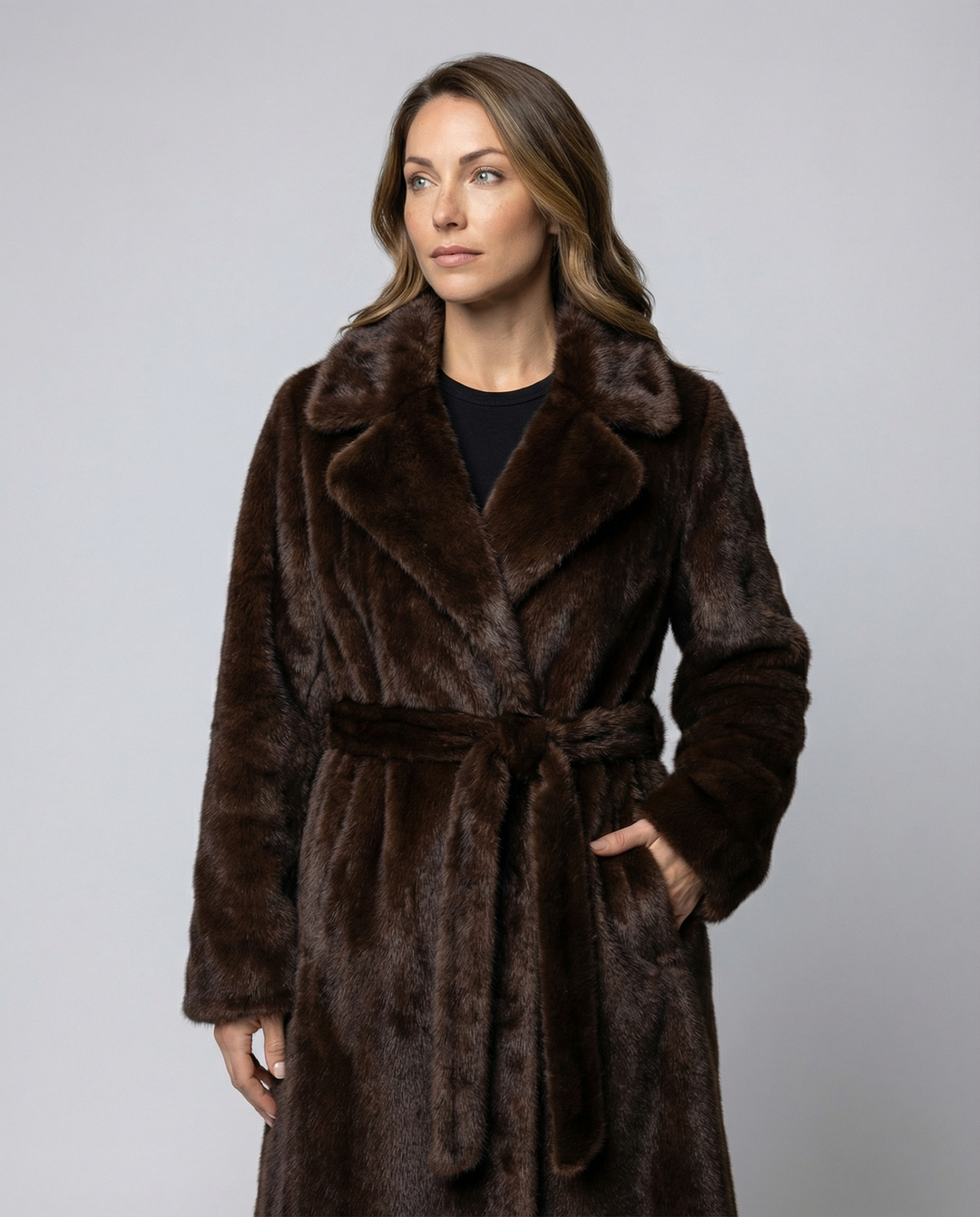 Luxurious women's faux fur coat winter