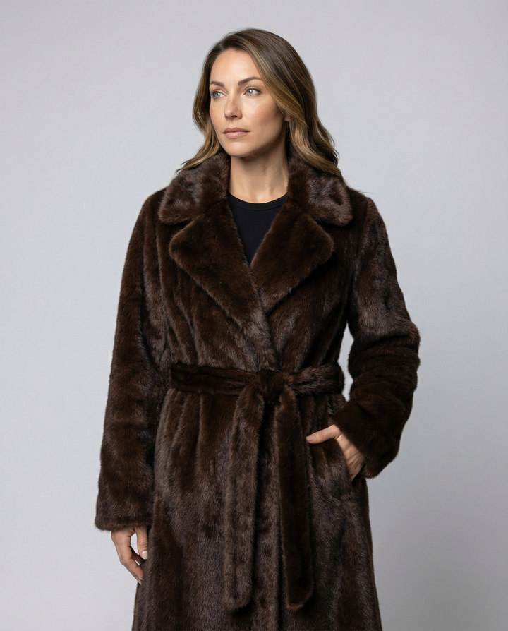 Luxurious women's faux fur coat winter
