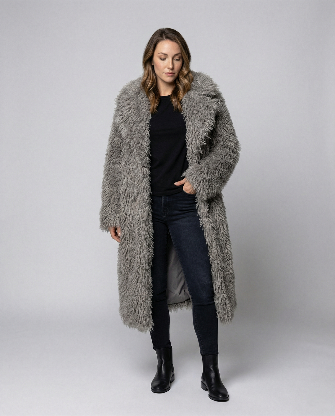 Long Women's Faux Fur Coat Winter