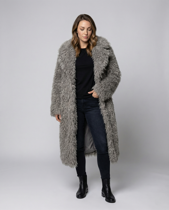 Long Women's Faux Fur Coat Winter