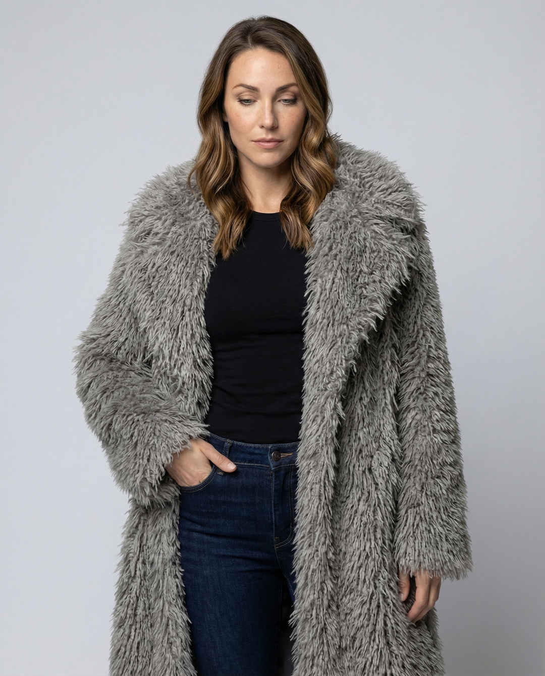 Long Women's Faux Fur Coat Winter
