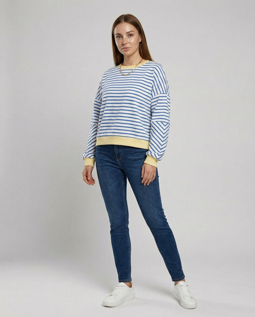 Women's casual striped sweatshirt with boxy cut and contrasting finishes Mune Fashion