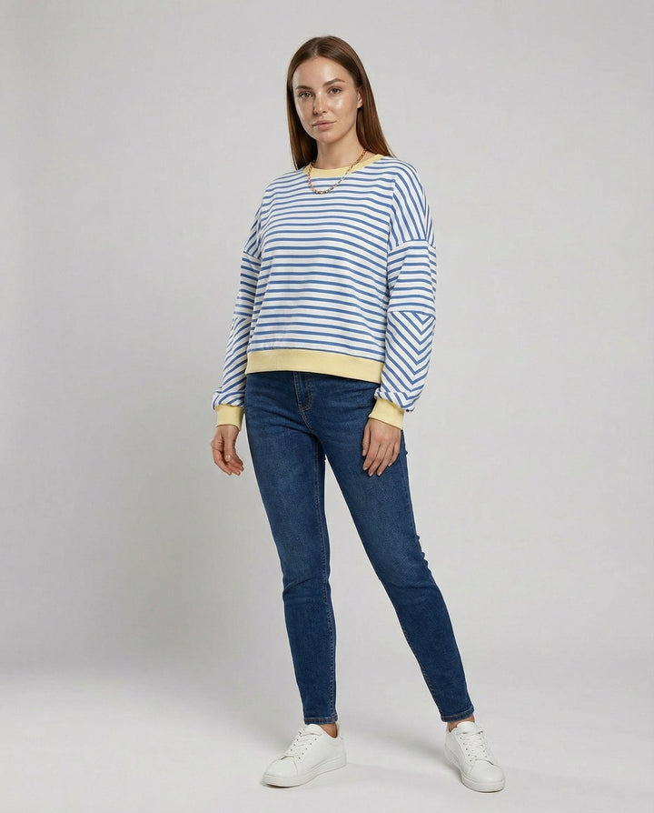 Women's casual striped sweatshirt with boxy cut and contrasting finishes Mune Fashion