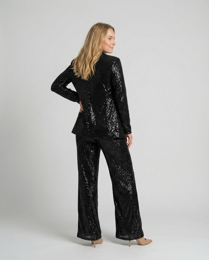 Women's Glittering Blazer Suit with Wide Leg and Shimmering Sequins Mune Fashion
