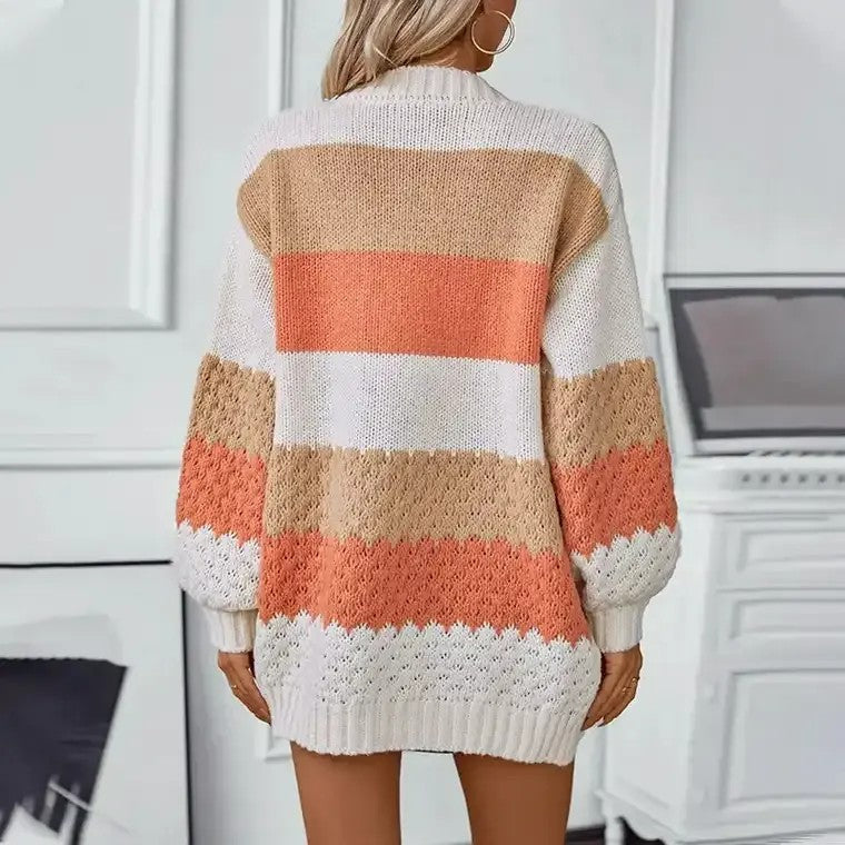 Mune | Women's Knitted Cardigan with Color Blocks and Open Front