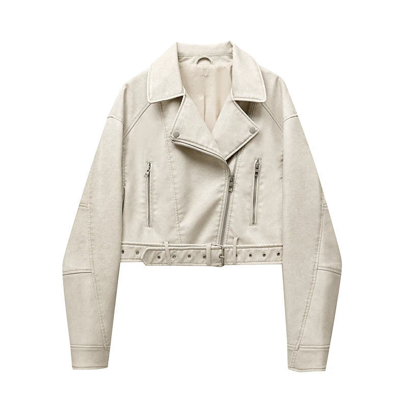 Mune | Women's Leather Jacket with Zipper and BeltDetails
