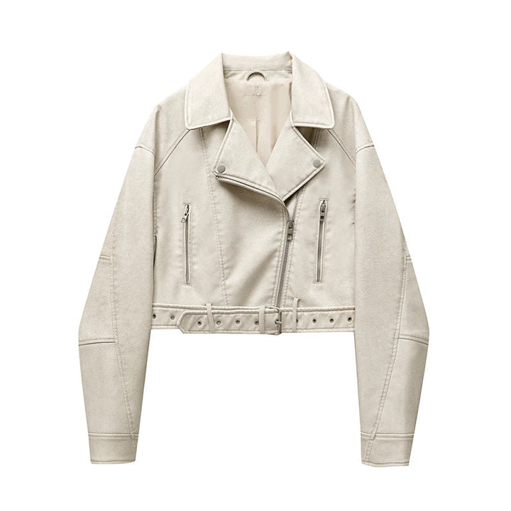 Mune | Women's Leather Jacket with Zipper and BeltDetails