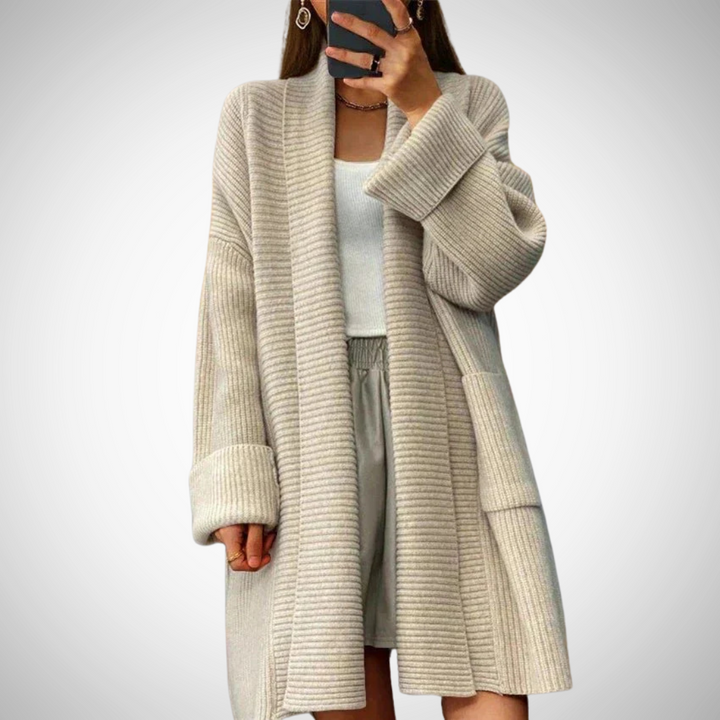 Eloura-Moda | Women's Oversized Knitted Cardigan with Long Sleeves and Pockets