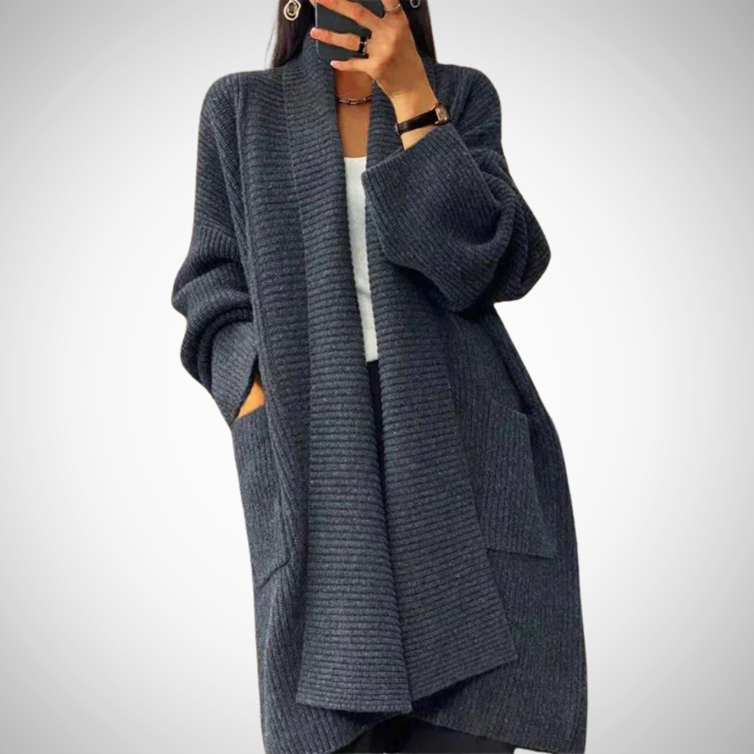 Eloura-Moda | Women's Oversized Knitted Cardigan with Long Sleeves and Pockets