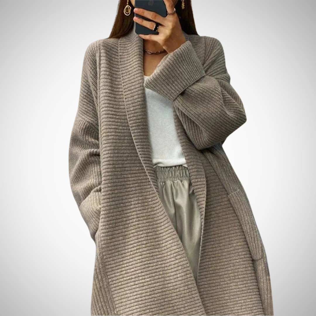 Eloura-Moda | Women's Oversized Knitted Cardigan with Long Sleeves and Pockets
