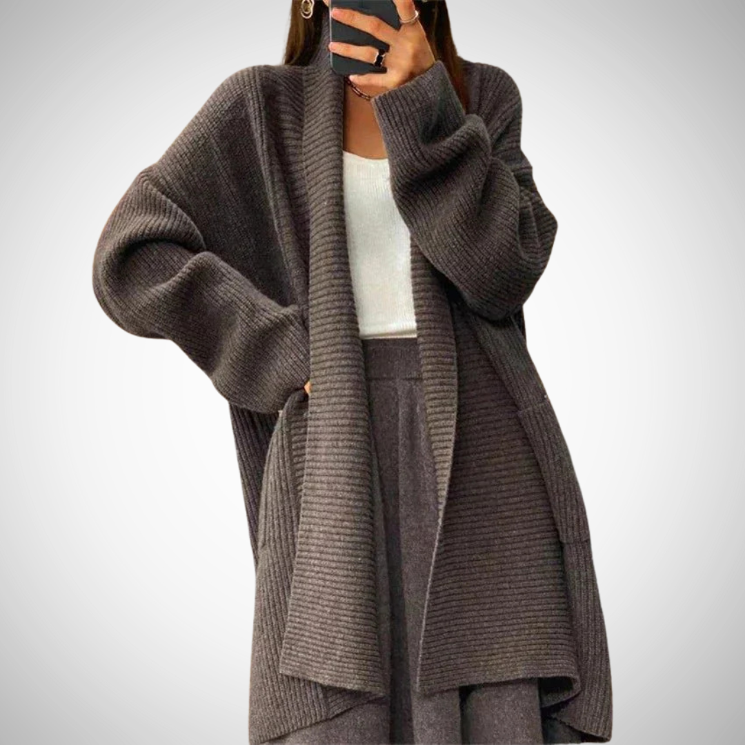 Eloura-Moda | Women's Oversized Knitted Cardigan with Long Sleeves and Pockets
